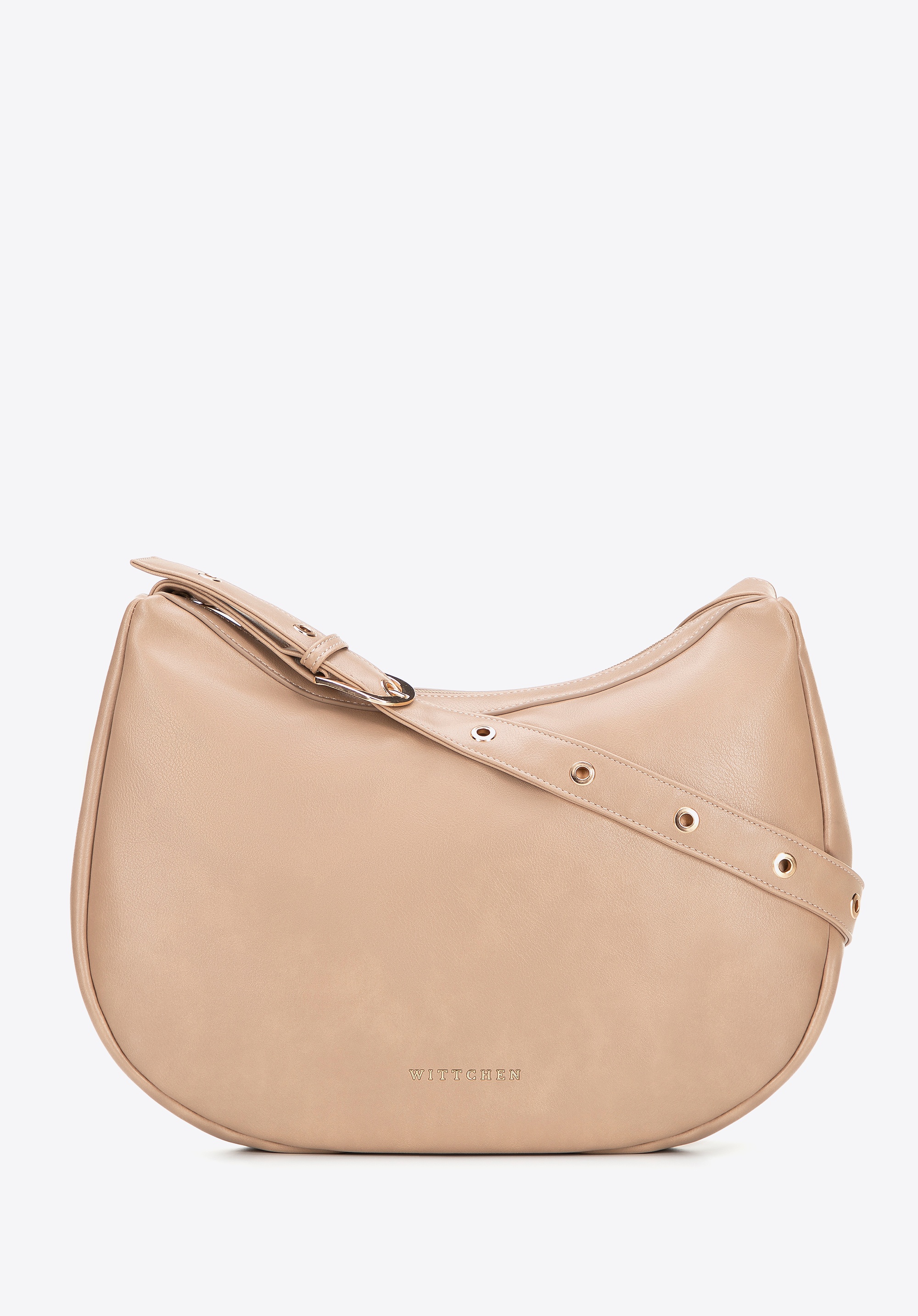 Półokrągła torebka na ramię z imitacji skóry beżowa