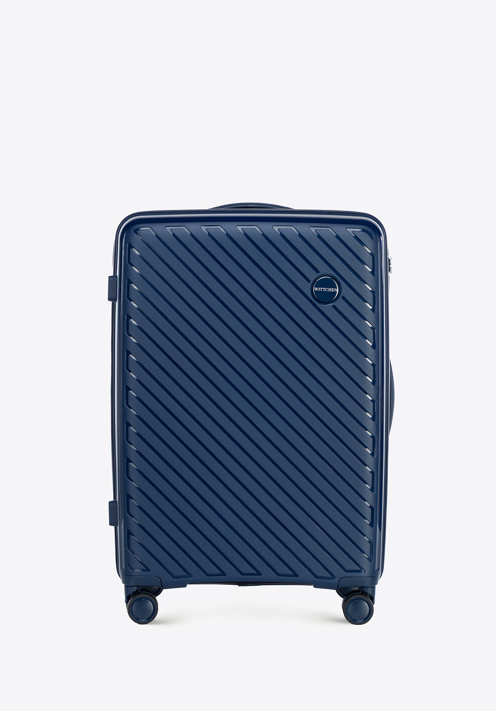Średnia walizka z polipropylenu w tłoczone paski granatowa