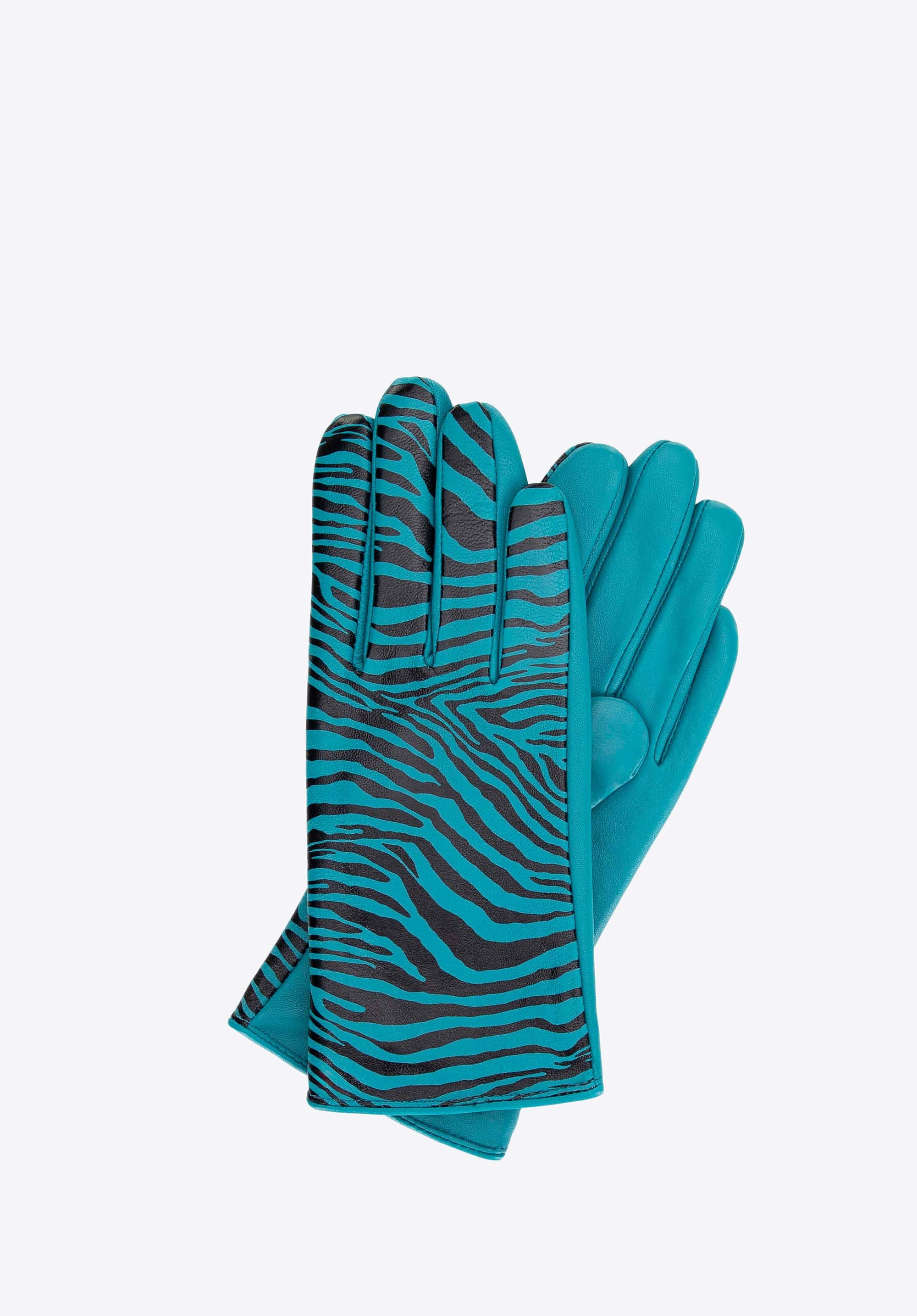 Skórzane rękawiczki damskie z motywem zwierzęcym turkusowe