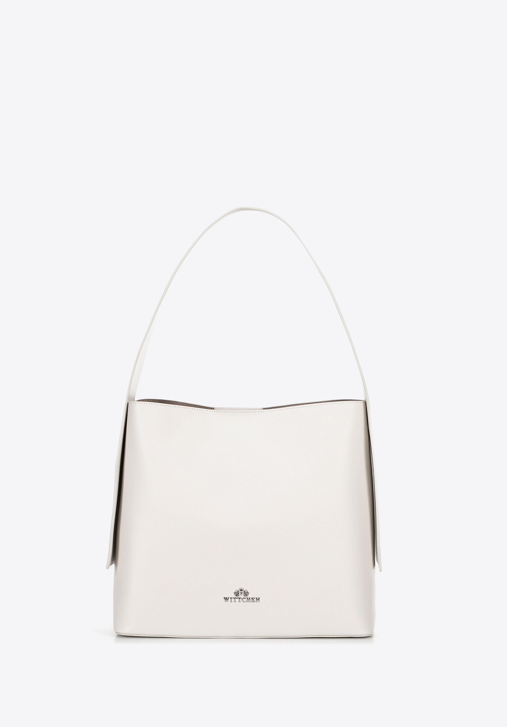 Torebka shopperka ze skóry z dodatkowymi kieszeniami złamana biel