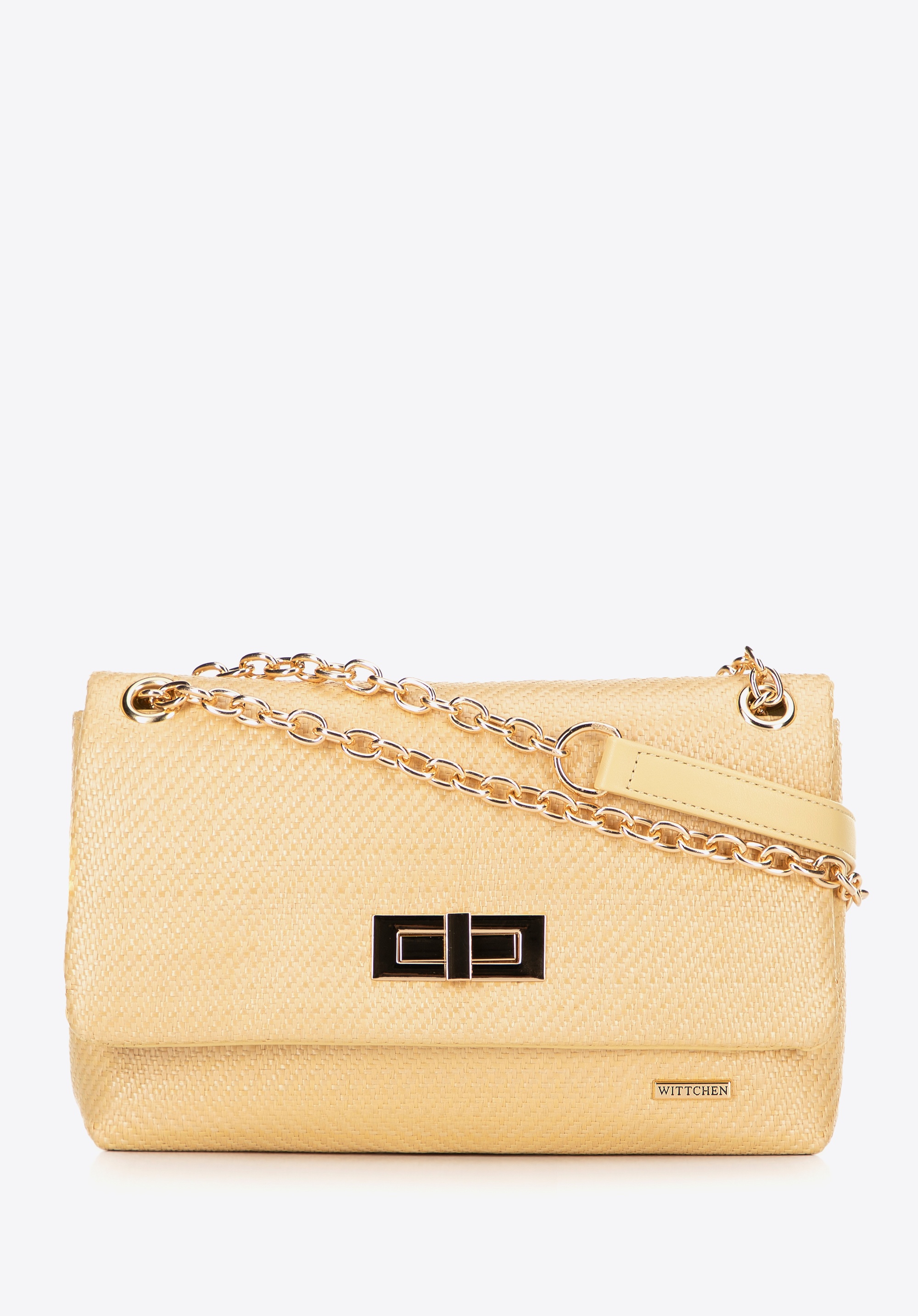 Damska crossbody z plecionki na łańcuszku żółta