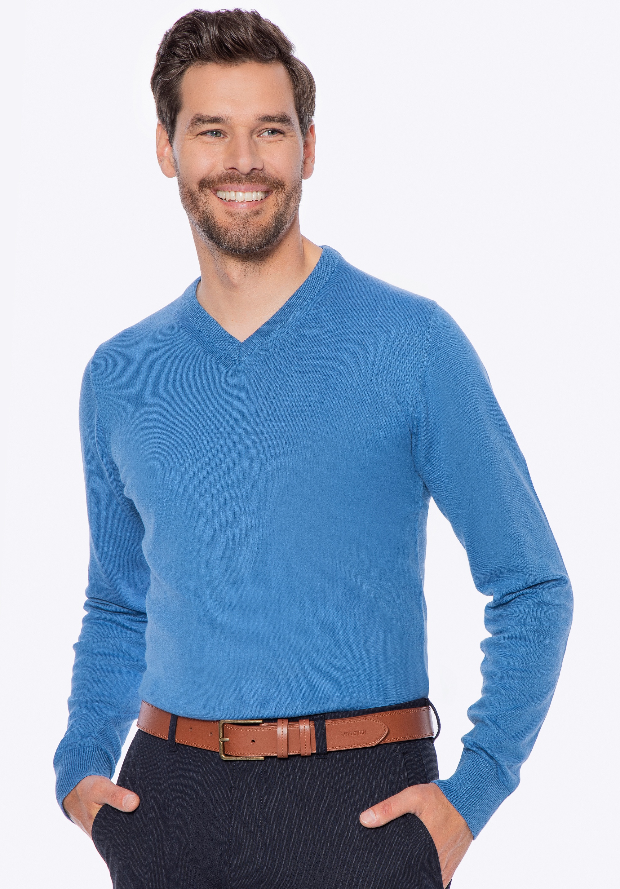 Sweter męski bawełniany z kaszmirem niebieski