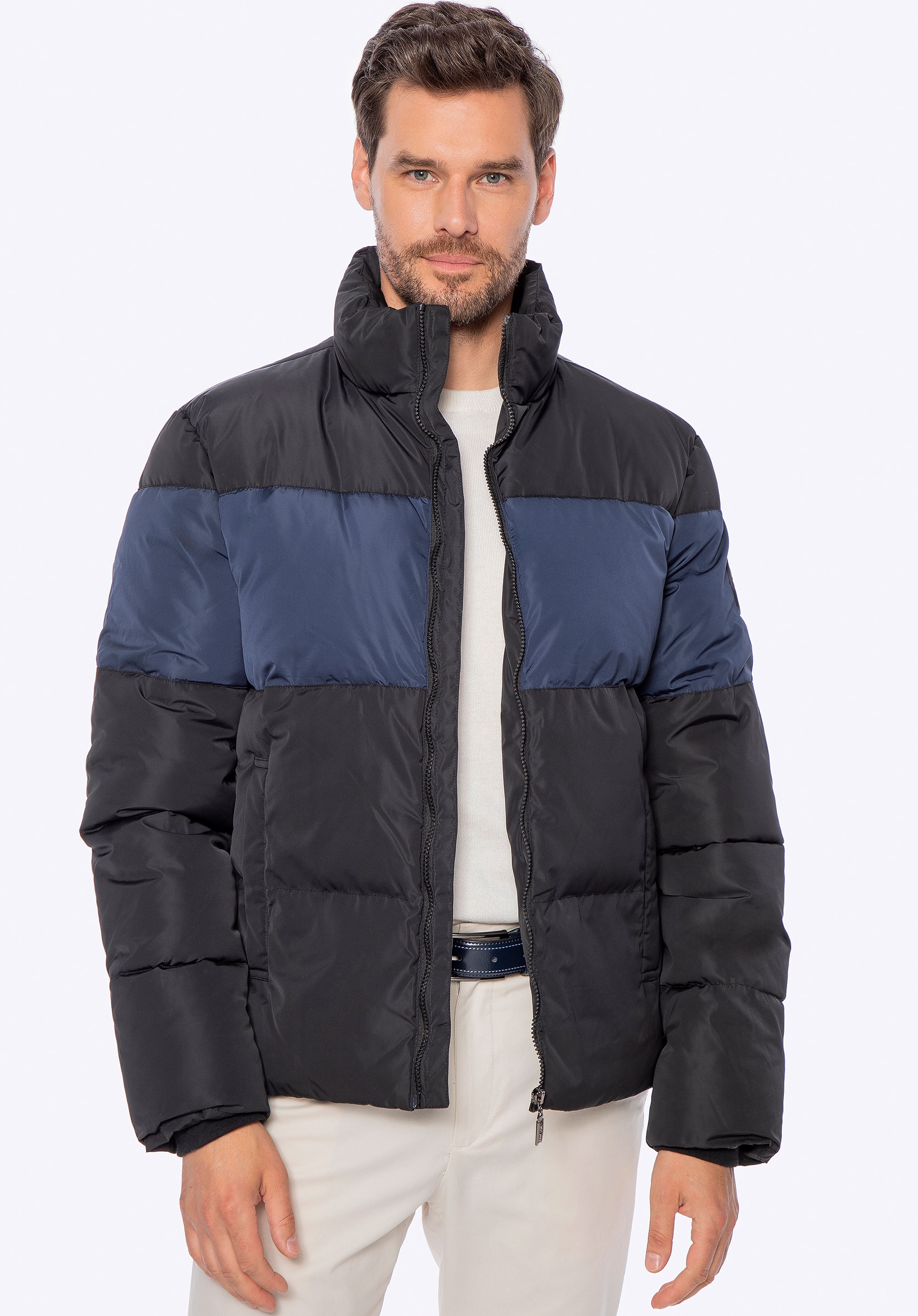 Męska kurtka pikowana prosta czarno-granatowa