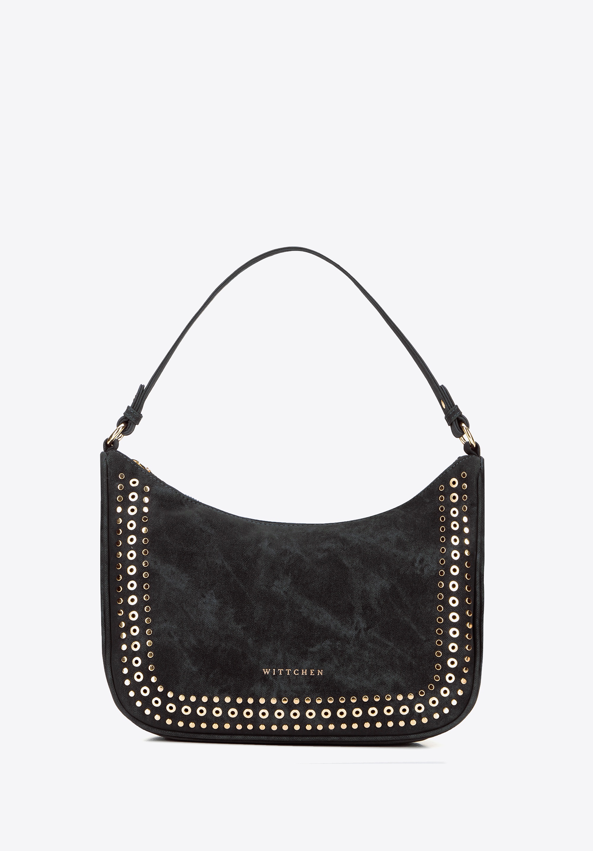 Damska torebka na ramię z ozdobnymi dżetami czarna