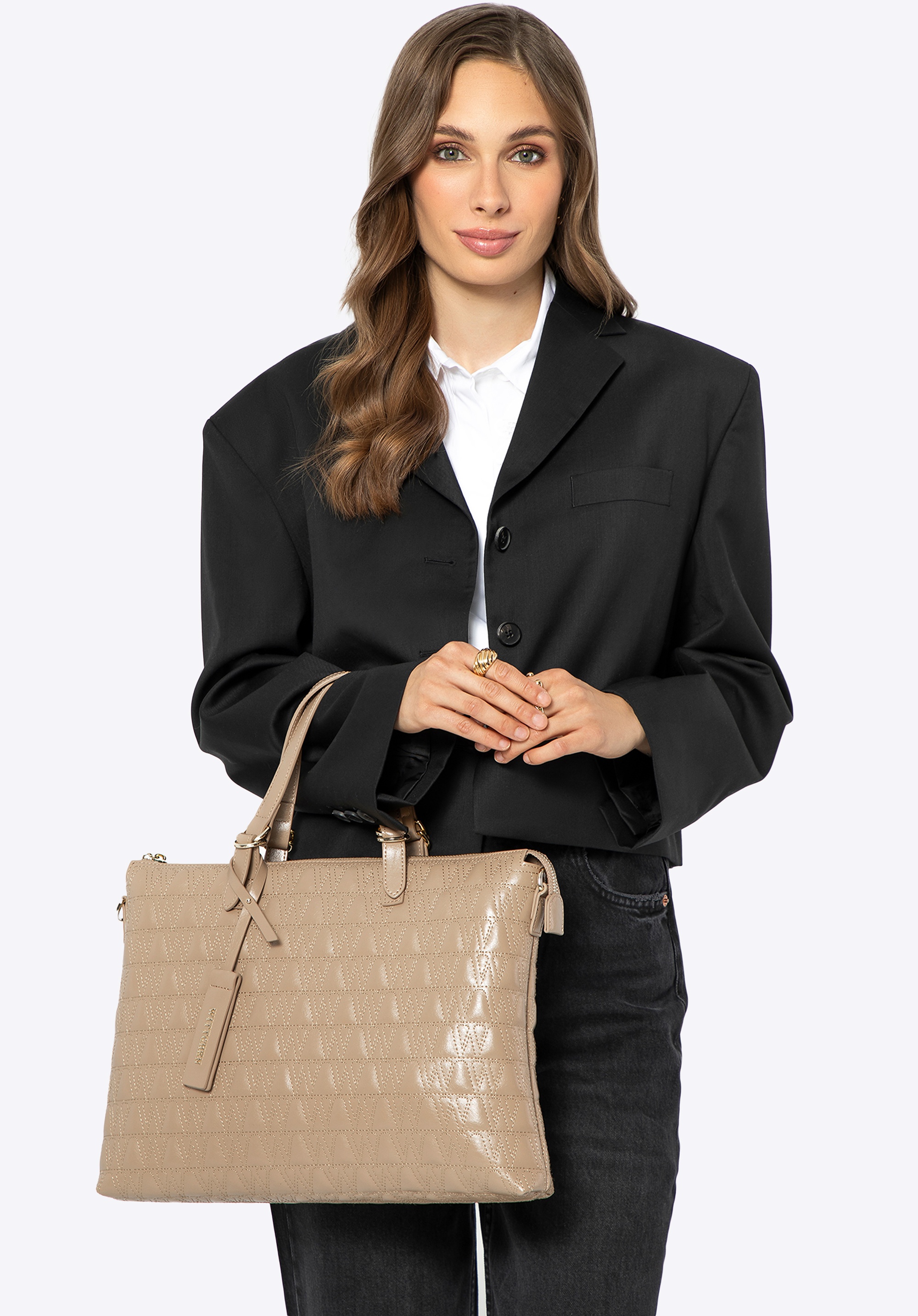 Damska torba na laptopa 14'' w geometryczny wzór beżowa