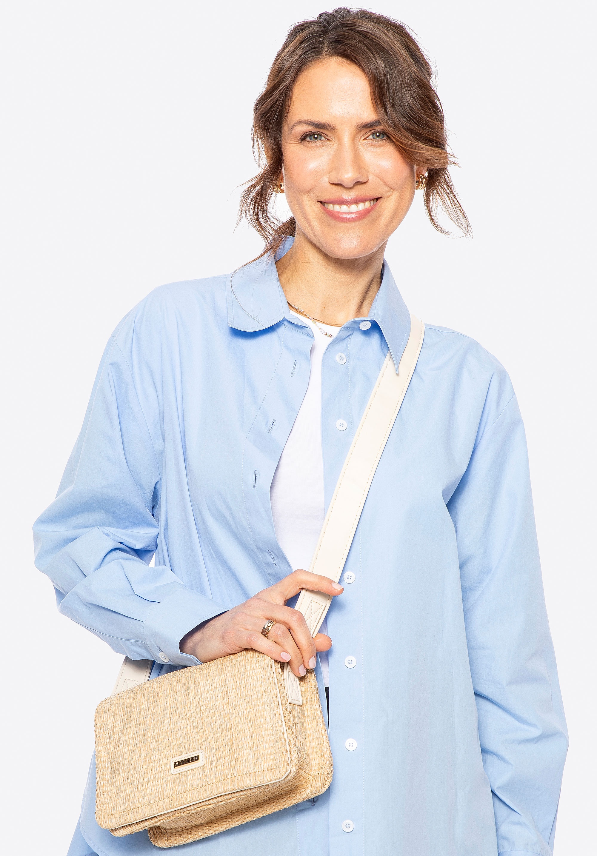 Damska crossbody z plecionki beżowo - kremowa