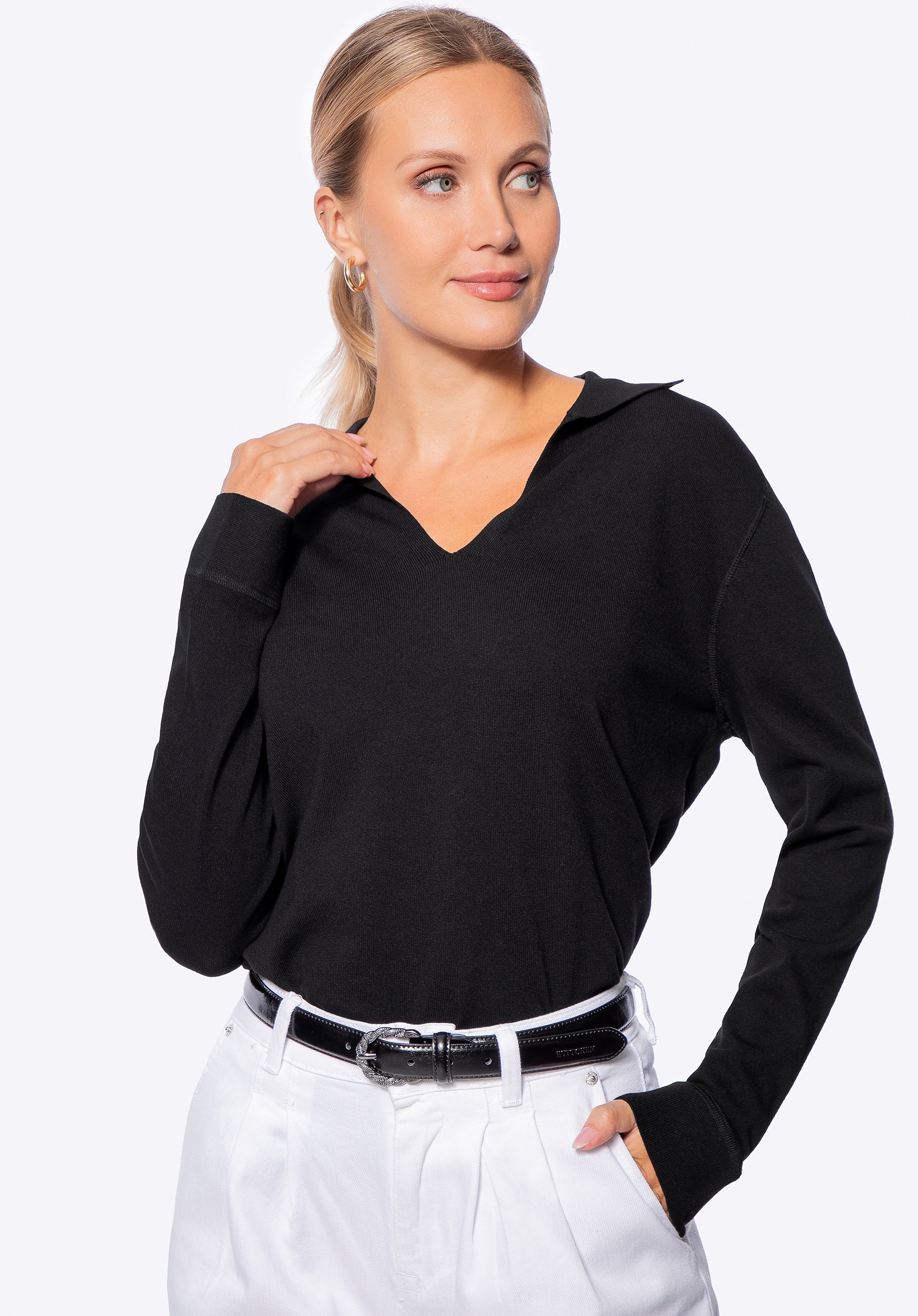 Sweter damski z dekoltem V-neck czarny