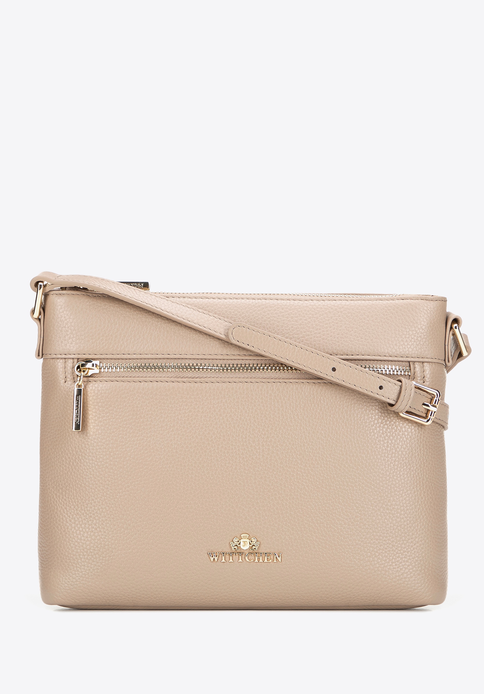 Skórzana listonoszka z regulowanym paskiem beżowo - złota