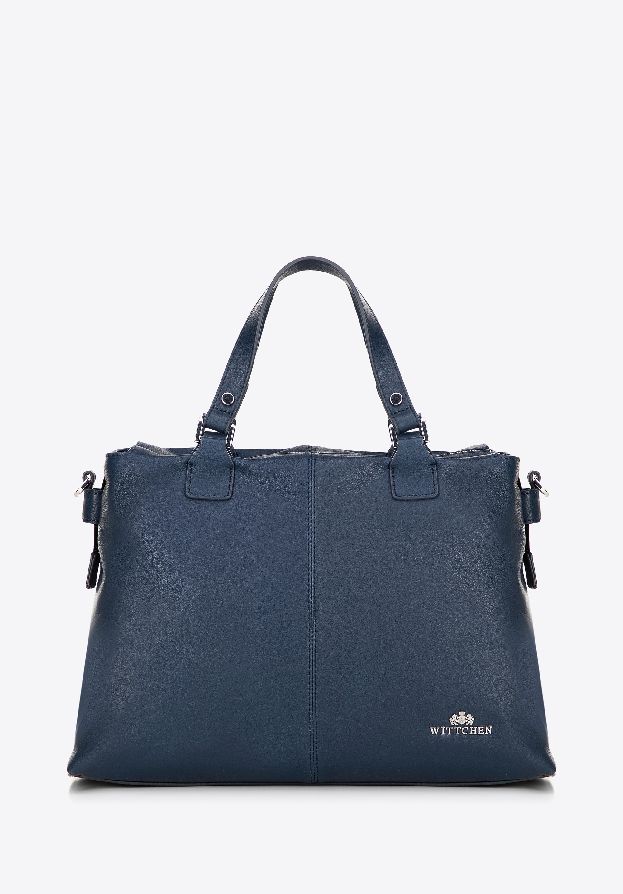 Damska shopperka ze skóry dwukomorowa granatowa