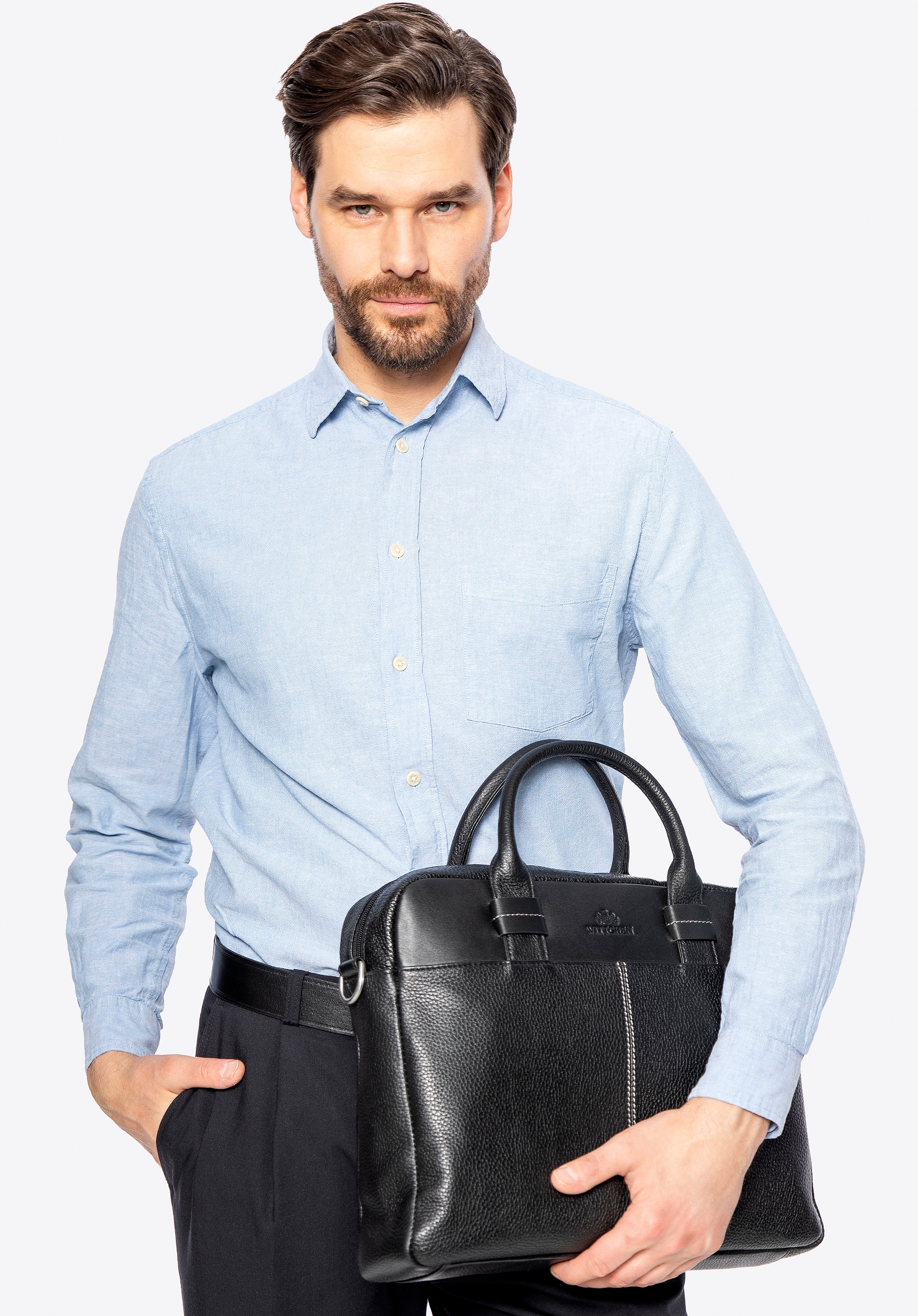 Skórzana torba na laptopa 13" o dwóch fakturach czarna