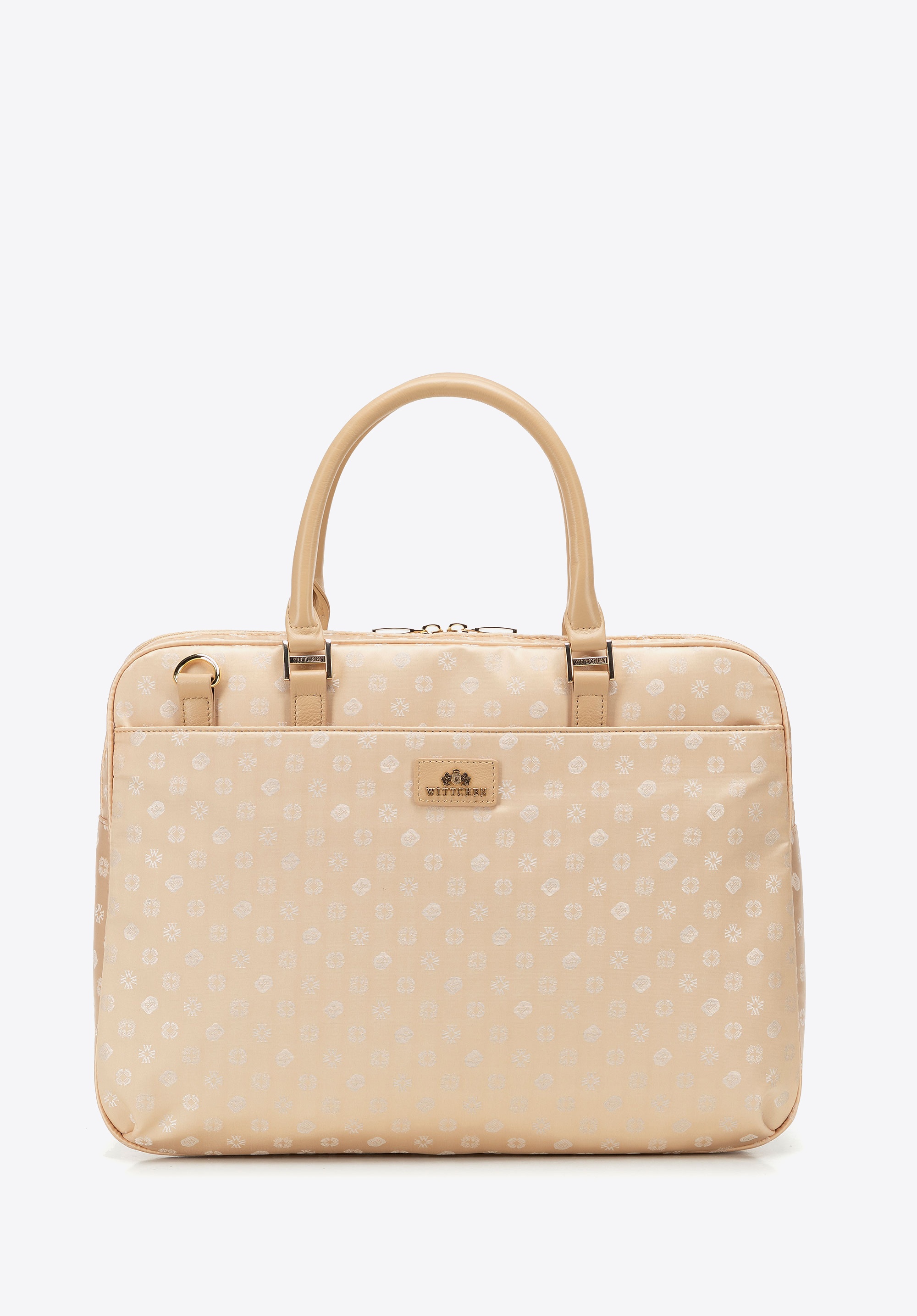 Damska torba na laptopa 14" z żakardu w monogram kremowa