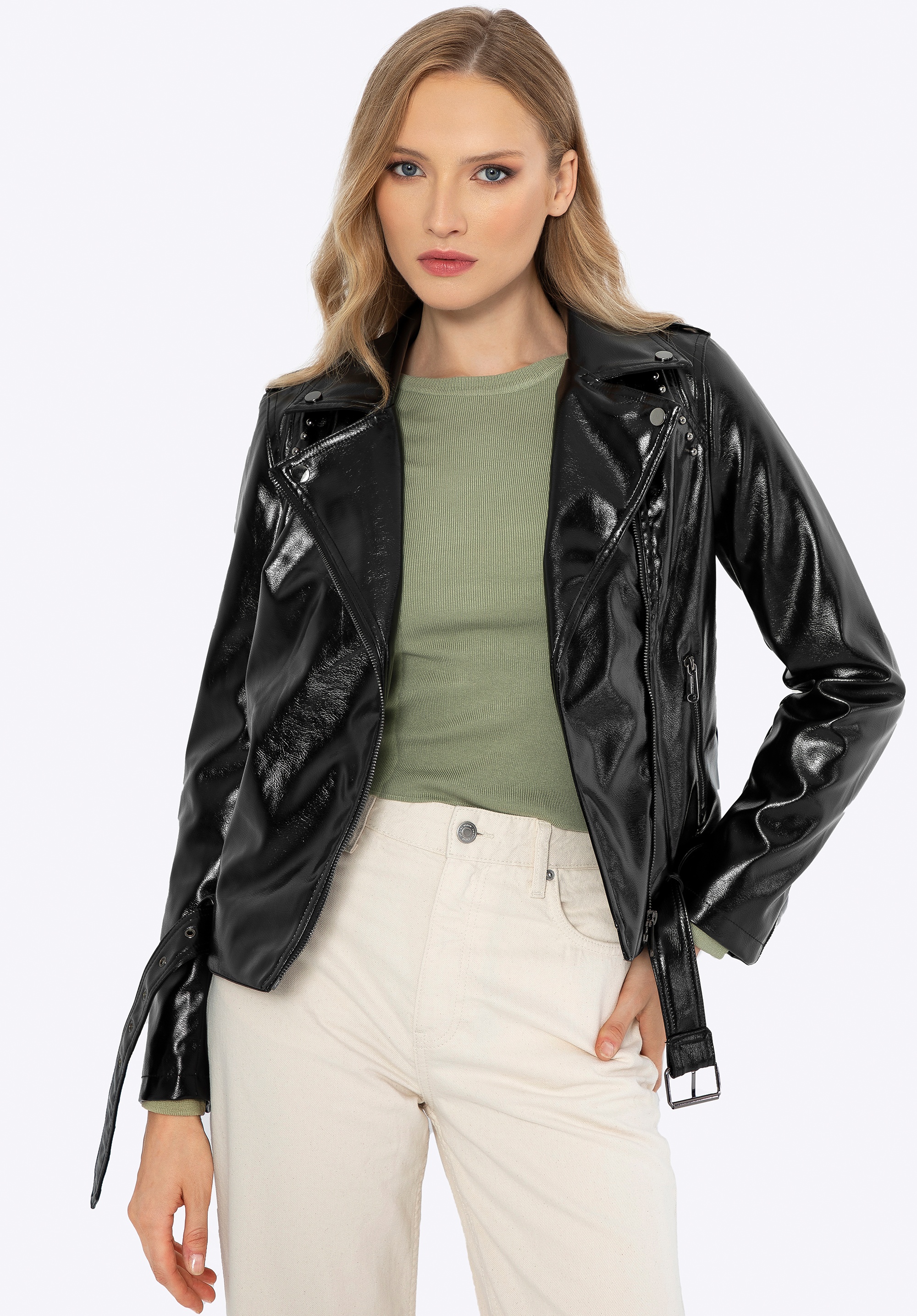 Damska ramoneska z nitami czarno - grafitowa