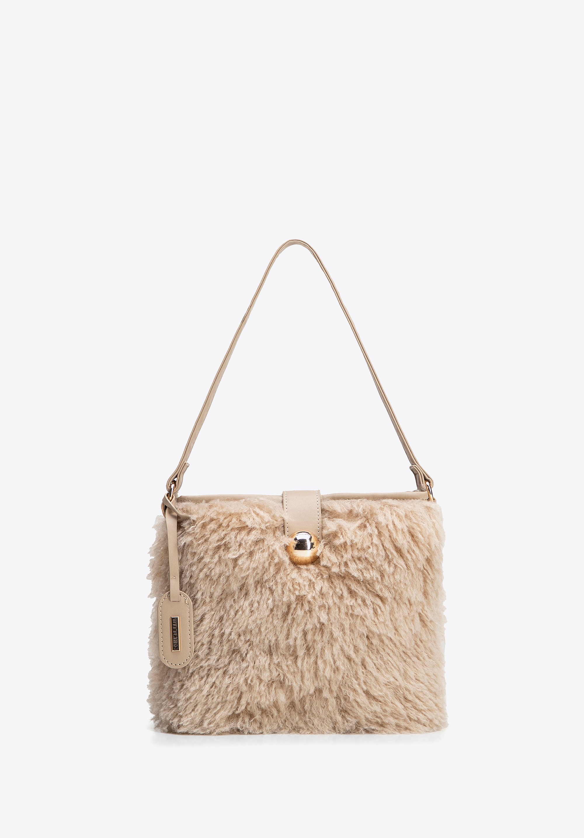 Mała torebka worek ze sztucznego futerka beżowa