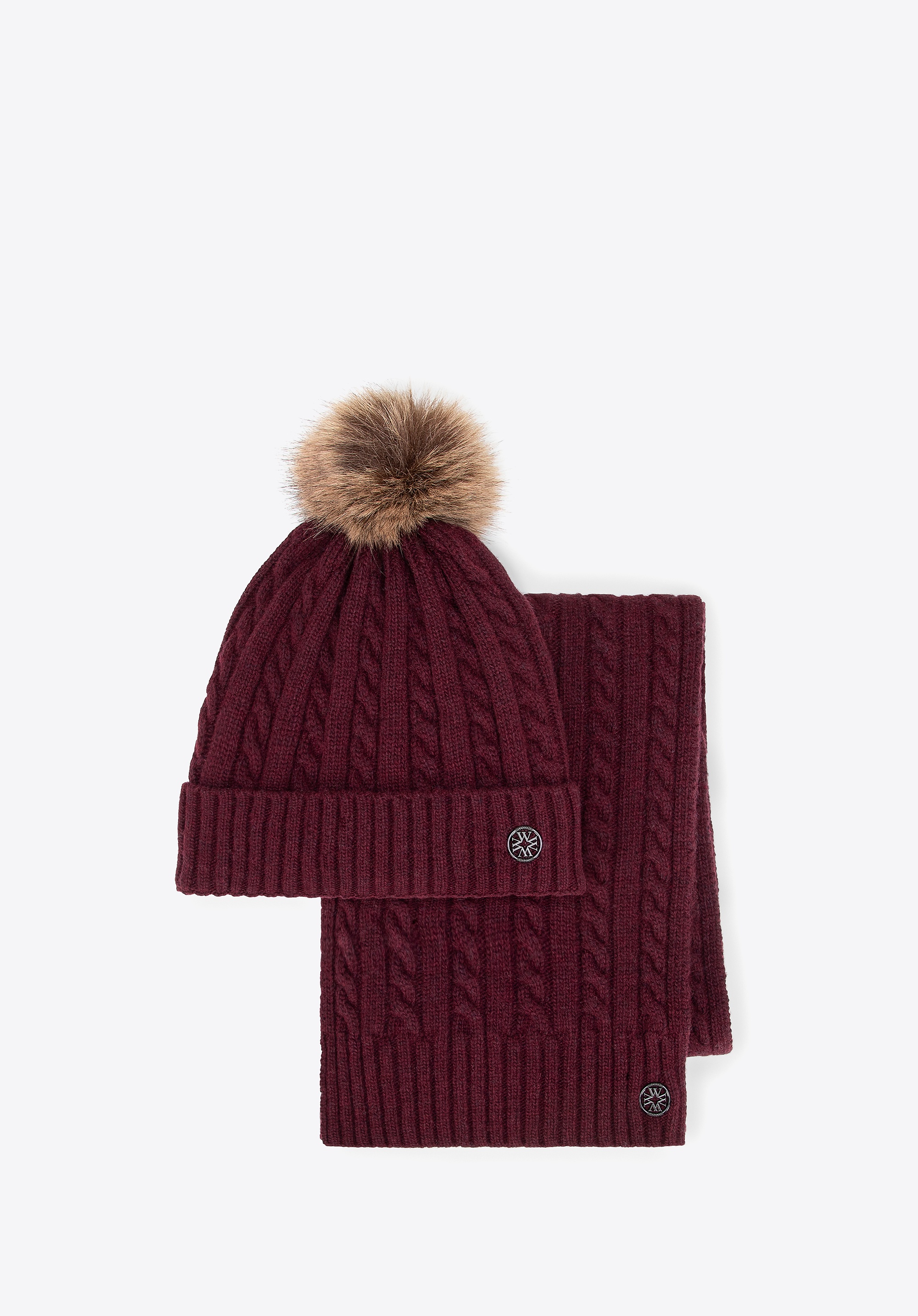 Damski zestaw zimowy z wełną bordowy