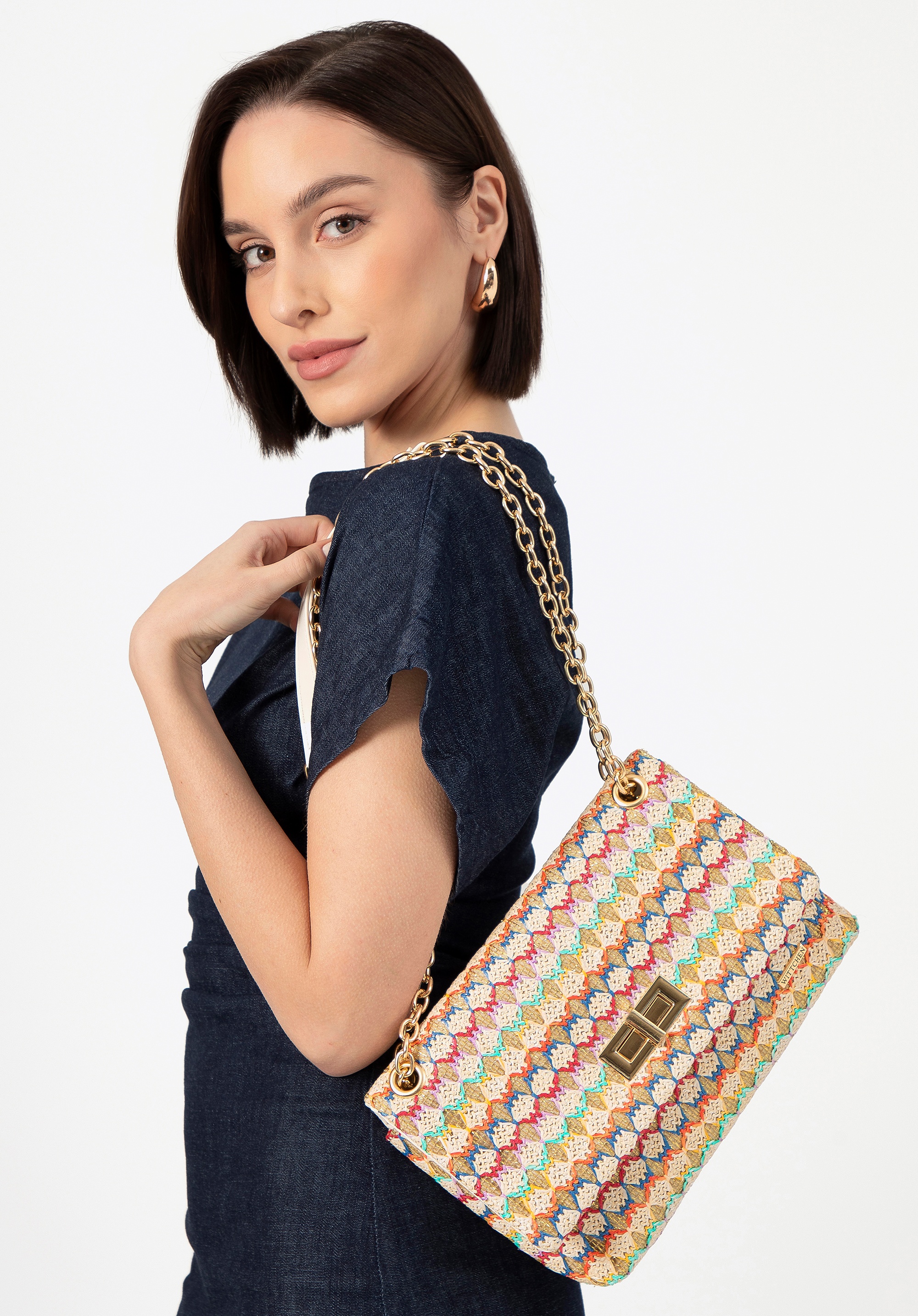 Damska crossbody z plecionki na łańcuszku multikolor