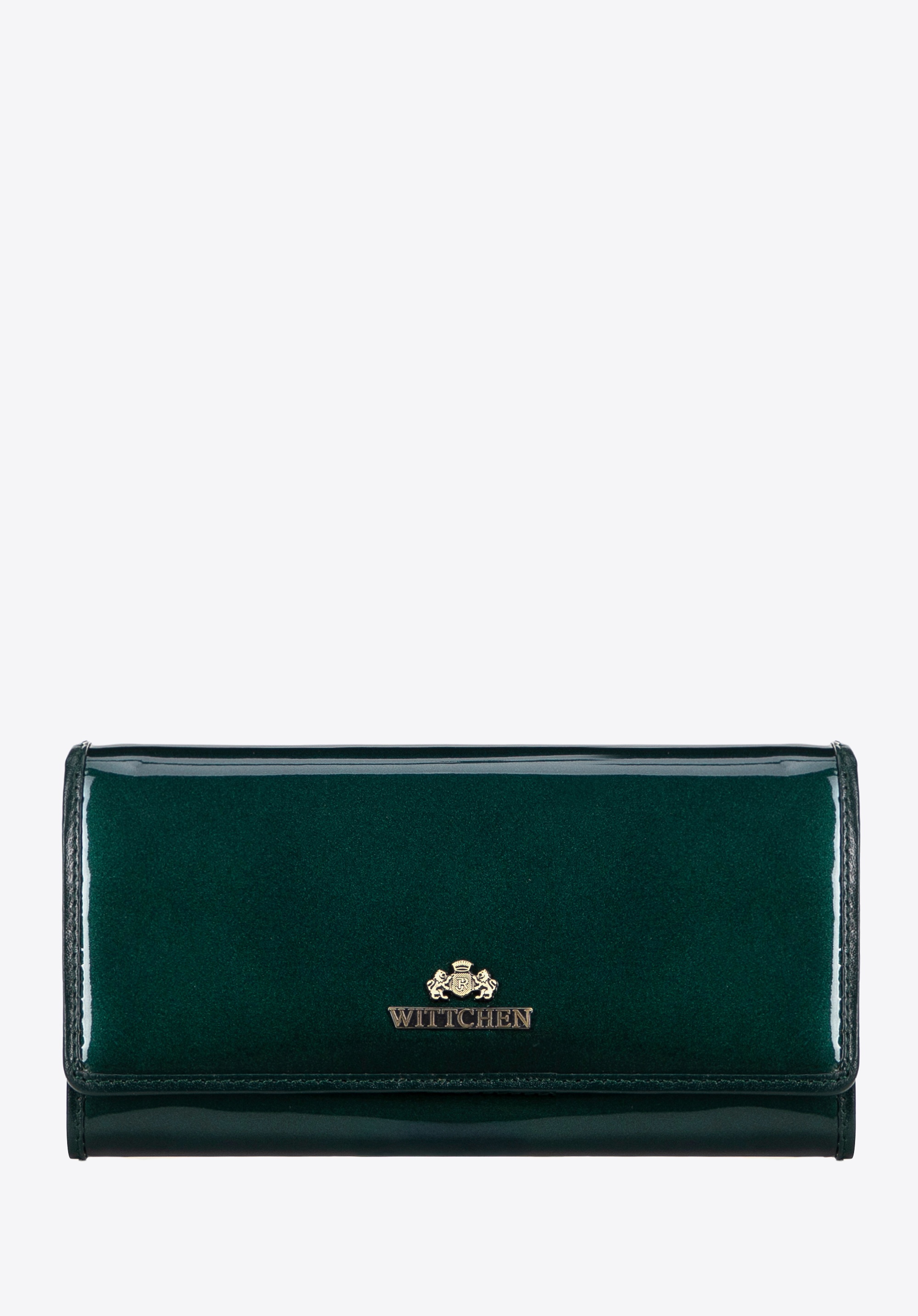 Damski portfel ze skóry lakierowanej podłużny zielony