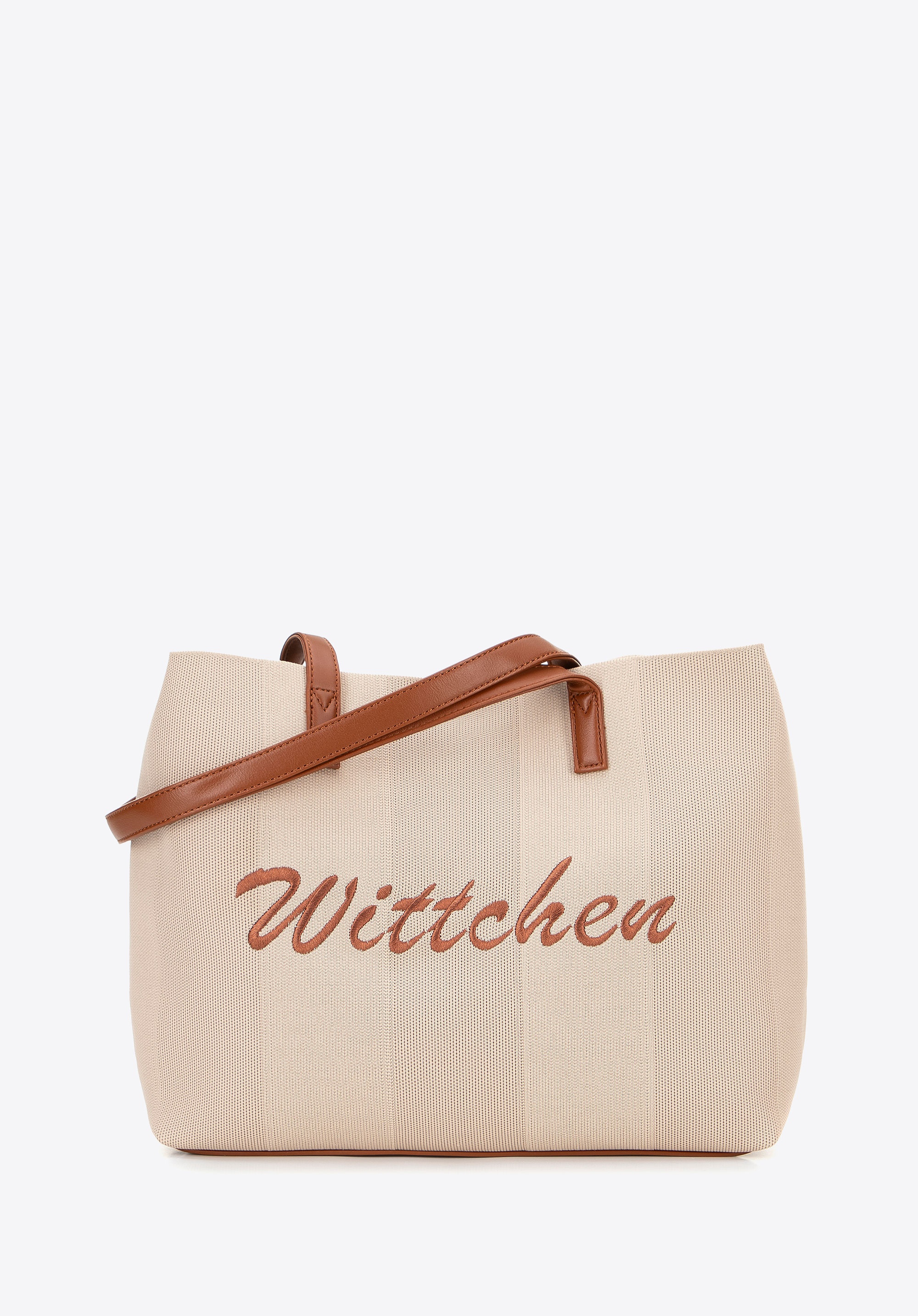 Torebka shopperka z elementami ekoskóry beżowo - brązowa