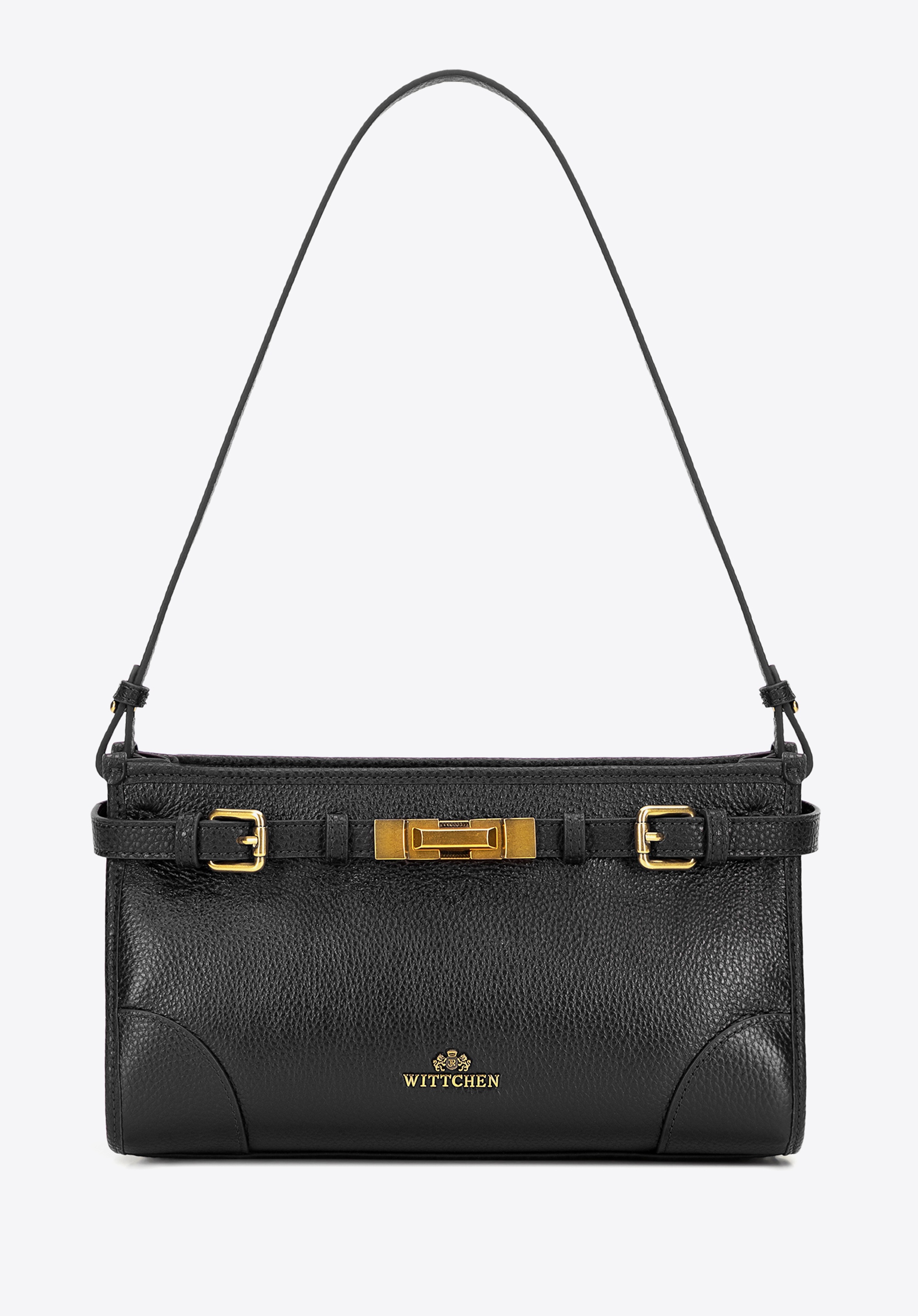 Torebka na ramię ze skóry naturalnej o fakturze groszkowej czarna