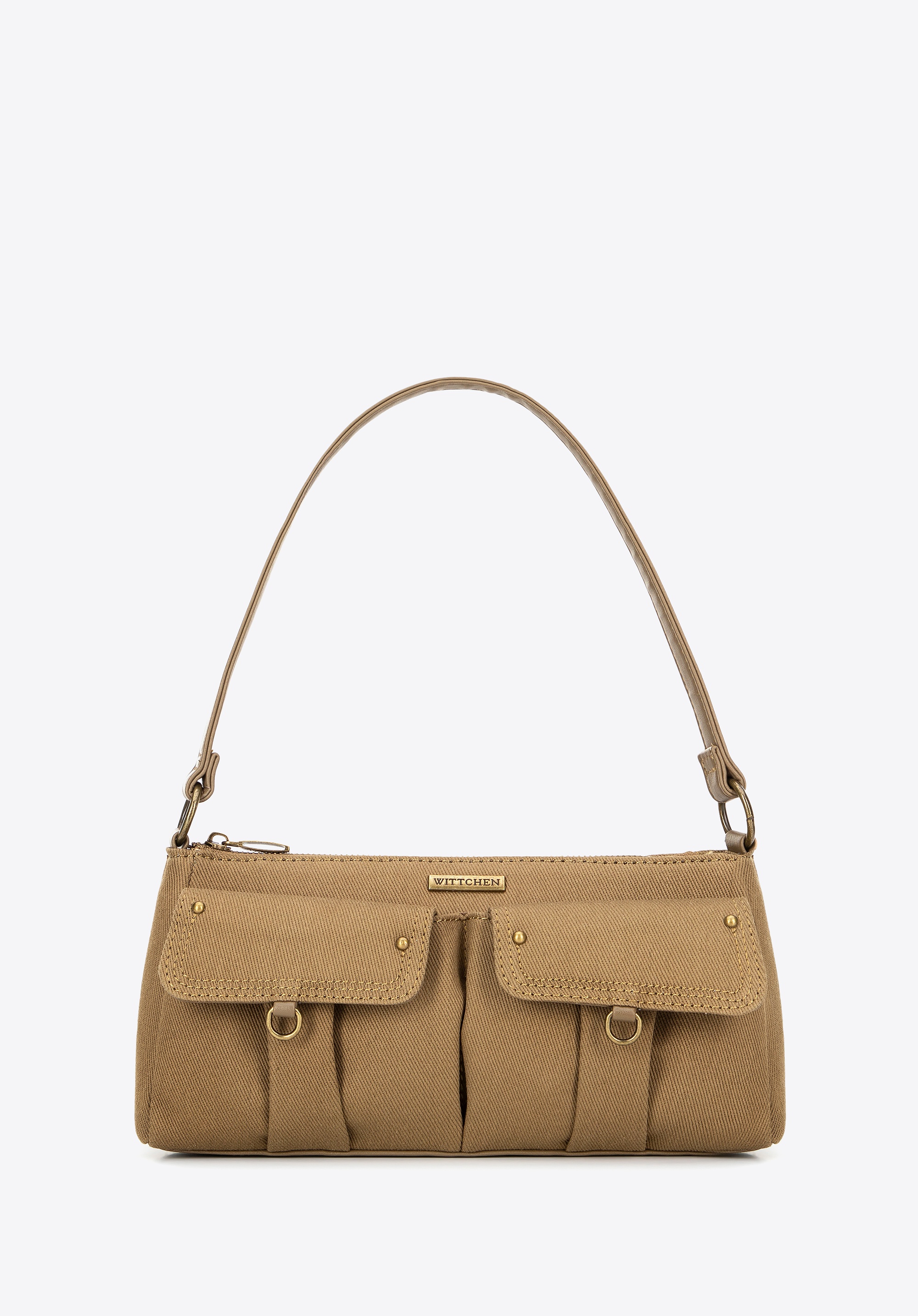 Damska torebka na ramię z kieszeniami khaki