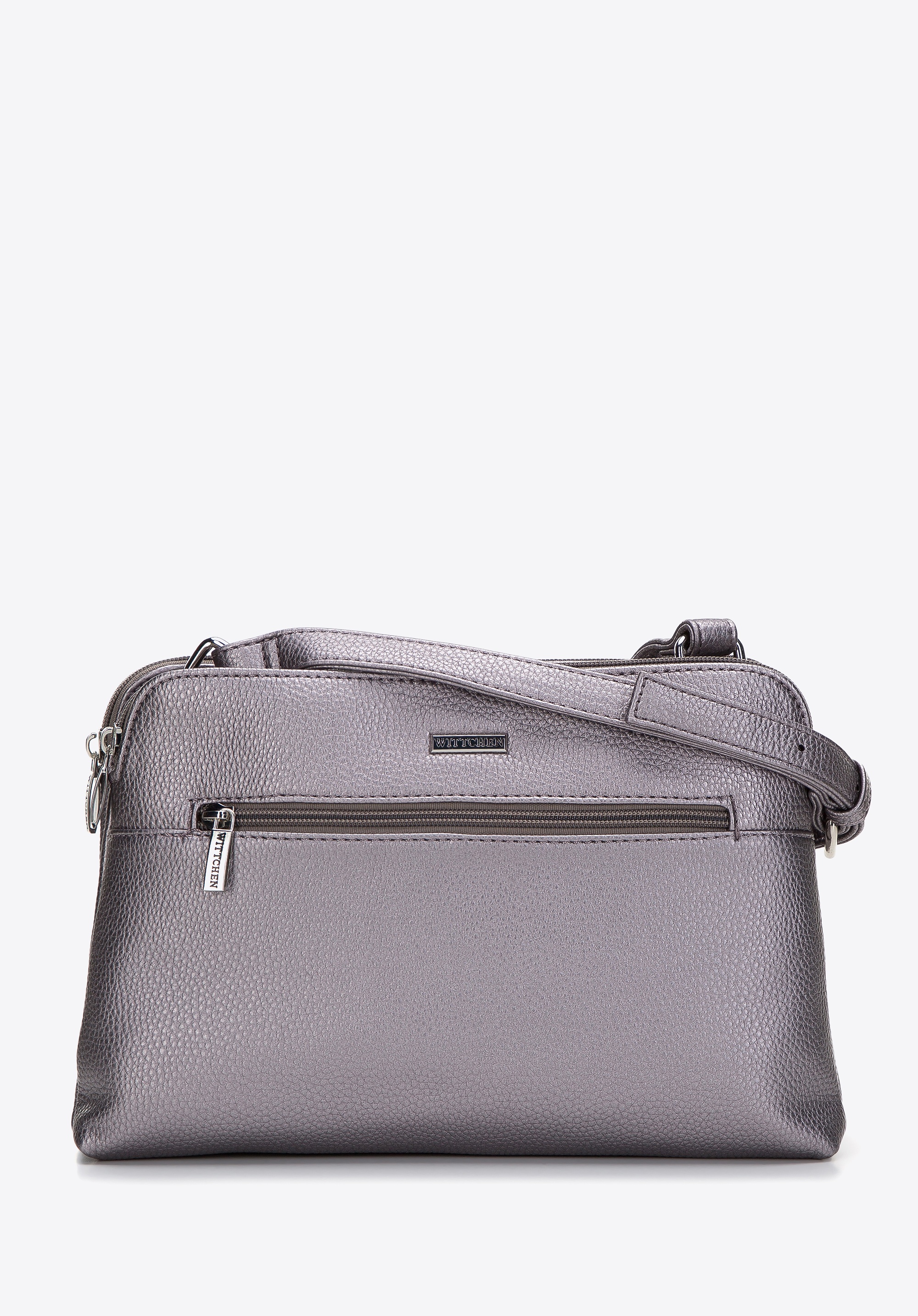 Damska listonoszka z ekoskóry dwukomorowa srebrna