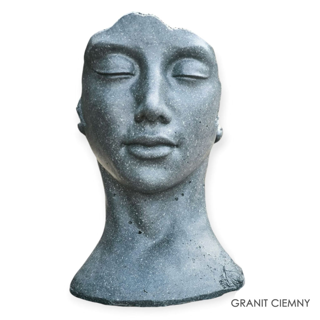 Rzeźba ogrodowa twarz kobiety 120cm XXL kolor granit ciemny, betonowa - imponująca dekoracja ogrodowa