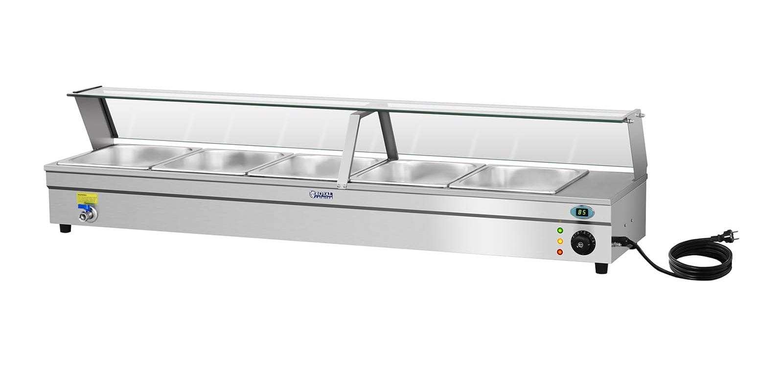 Witryna grzewcza z osłoną, bemar + 5 pojemników GN 1/2