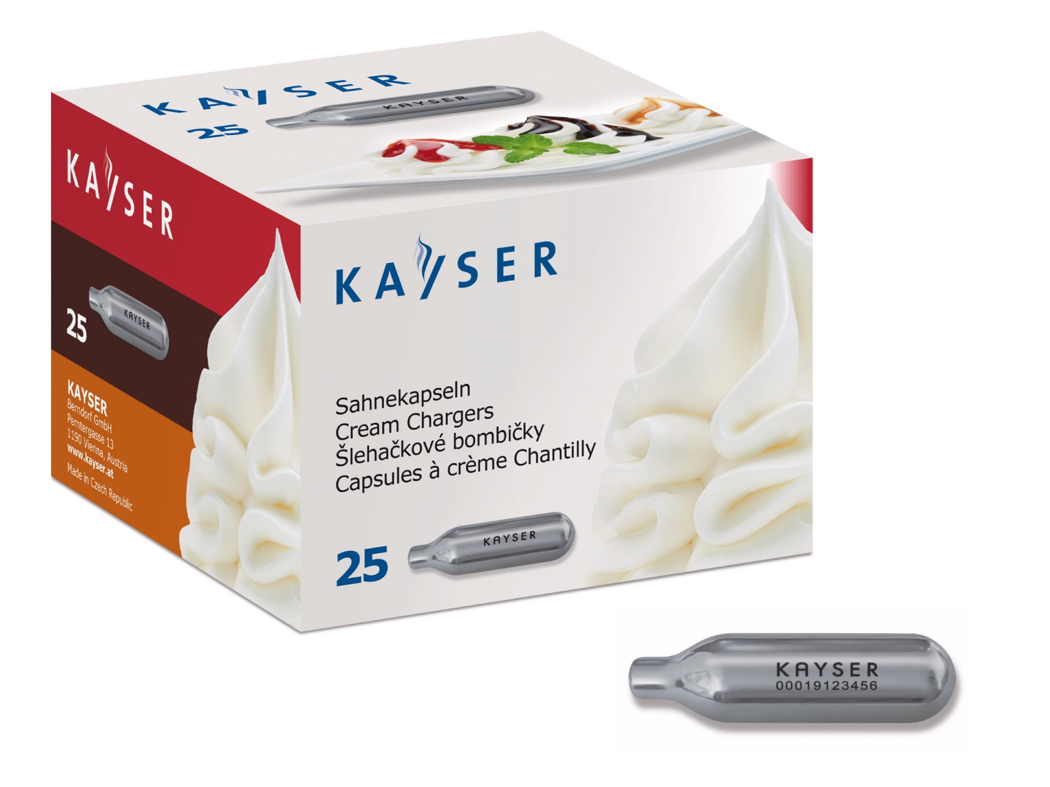 Naboje do syfonów do bitej śmietany, opakowanie 25 szt Kayser