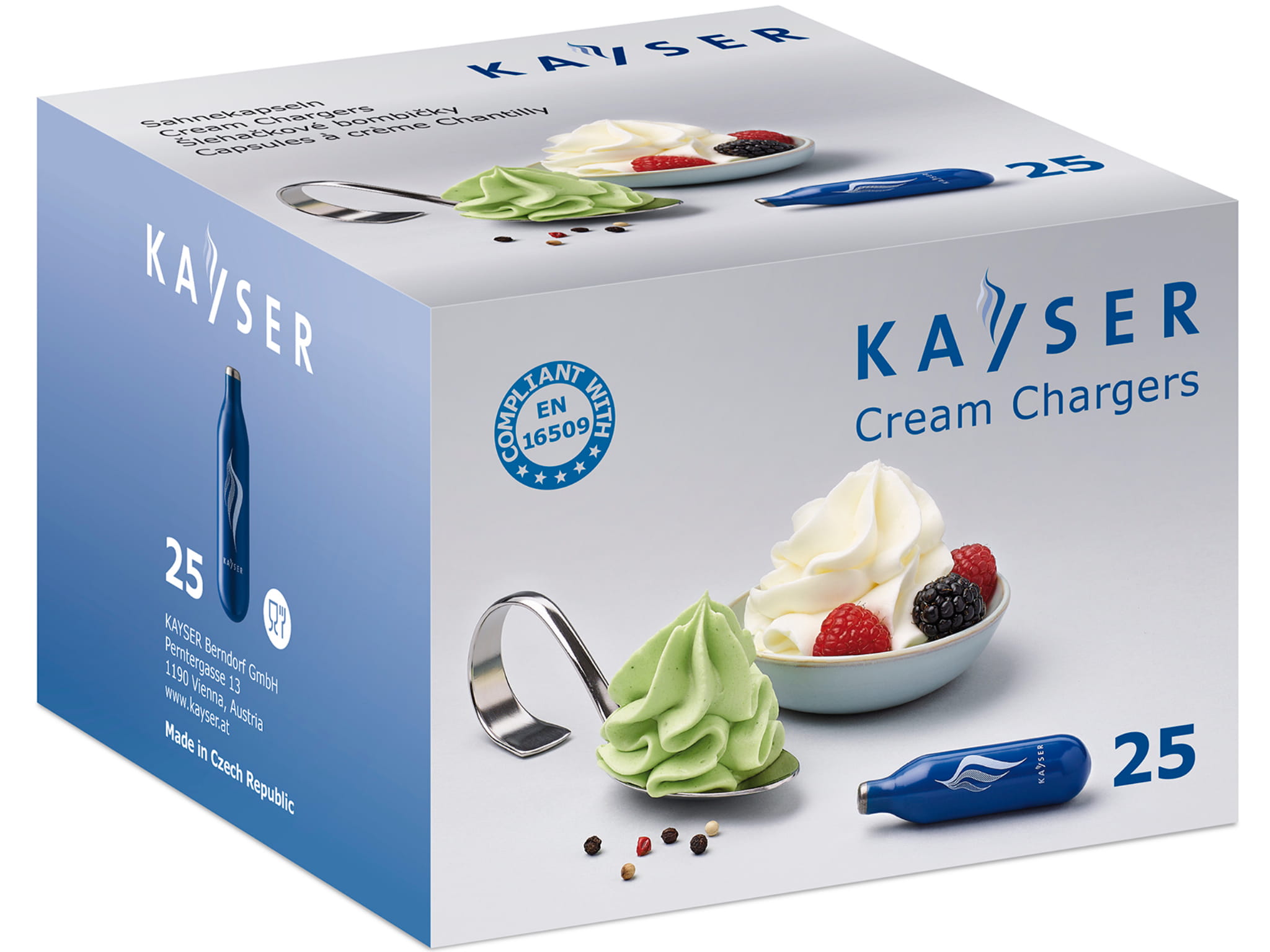 Naboje do syfonów do bitej śmietany, opakowanie 25 szt Kayser BLUE