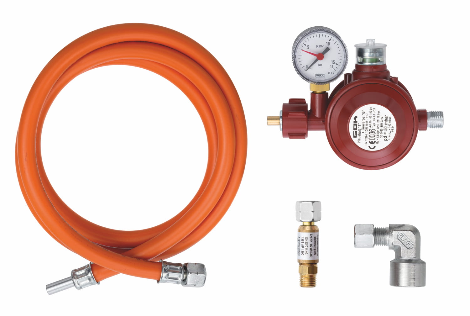 Zestaw przyłaczy gazowych reduktor 50 mbar + wąż 1,5m