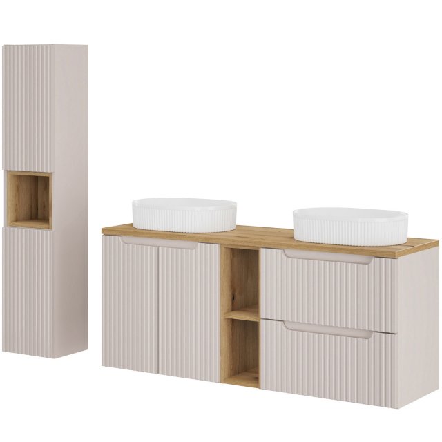 COMAD Zestaw mebli NOVA CASHMERE 3 szafki z blatem OAK 140 cm, 2 umyw