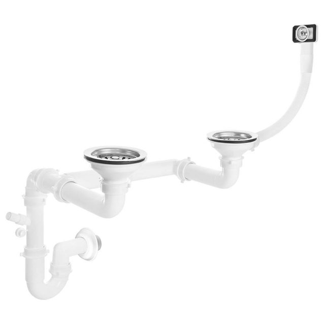 KUCHINOX Syfon 2x3,5" z przelewem do zlewozmywaka 2-komorowego i