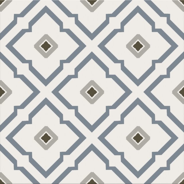 Gres szkliwiony LOVELY PATCHWORK GEOMETRIC FLOWER white-blue mat 29,8