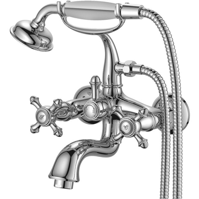 OMNIRES Bateria wannowa RETRO ścienna z zestawem prysznicowym chrom p