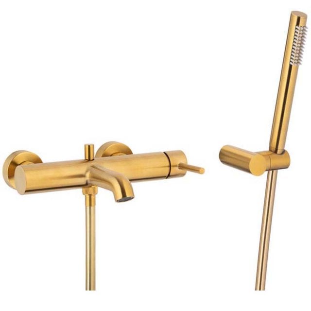 KFA Bateria wannowa ścienna pozioma MOZA złota + zestaw prysznicowy p