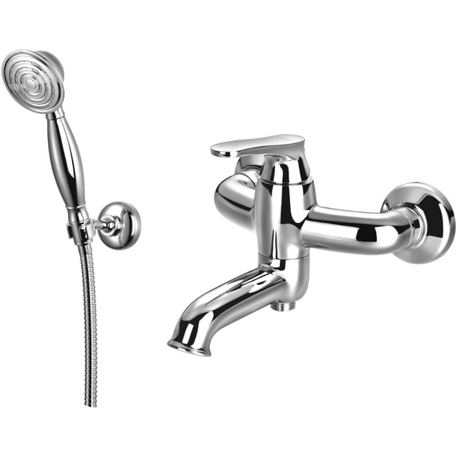 OMNIRES Bateria wannowa ART DECO ścienna z zestawem prysznicowym chro