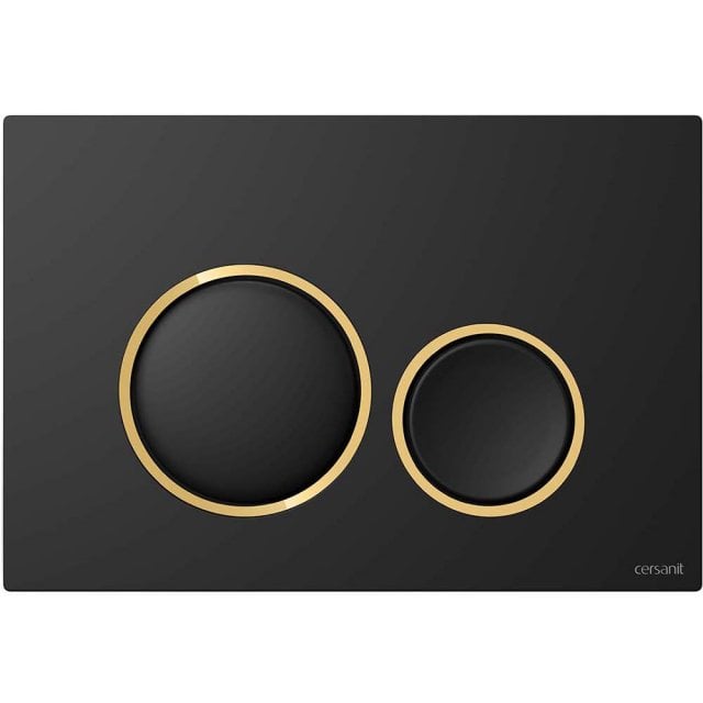 CERSANIT Przycisk spłukujący do WC LUNA czarny mat, ring złoty błyszc