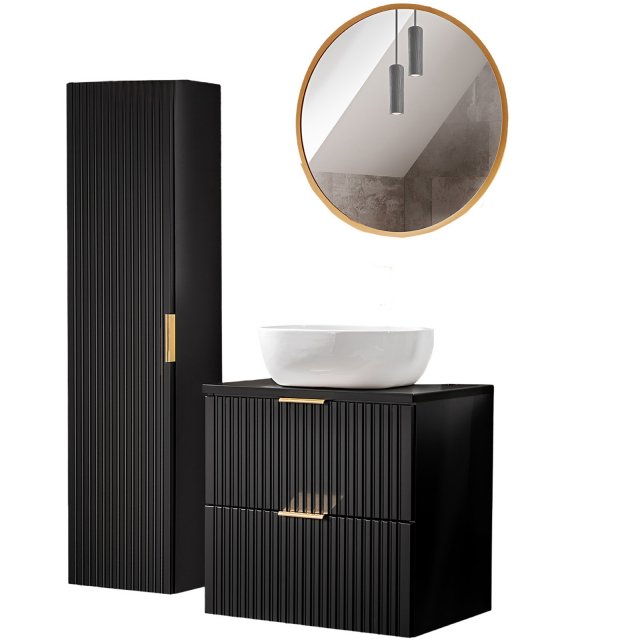 COMAD Zestaw mebli ADEL BLACK szafka z blatem 60 cm, umywalka SMILE,