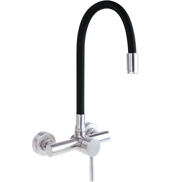 DEANTE Bateria kuchenna ścienna LUNO z giętą wylewką stal szczotkowan