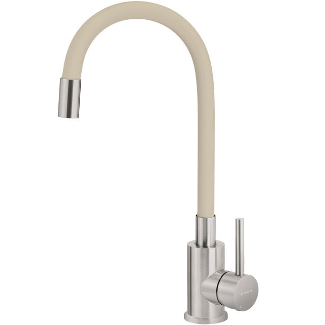 DEANTE Bateria kuchenna stojąca LUNO z giętą wylewką stal szczotkowan