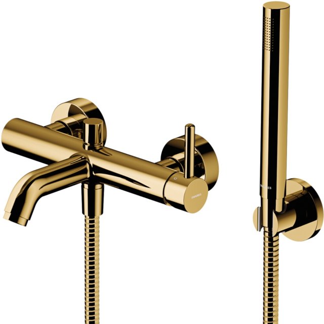 OMNIRES Bateria wannowa Y ścienna z zestawem prysznicowym złota połys