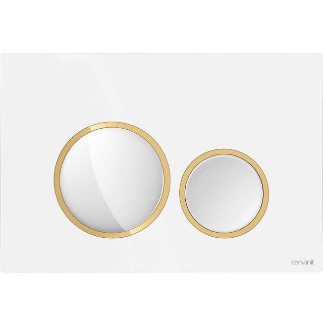 CERSANIT Przycisk spłukujący do WC LUNA biały błyszczący, ring złoty