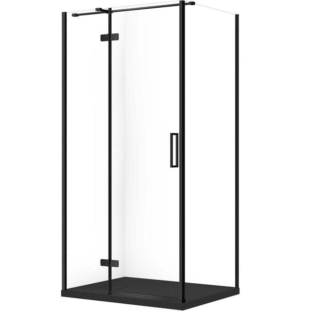 CERSANIT Zestaw kabina prostokątna JOTA lewa 100x80 czarna, brodzik T