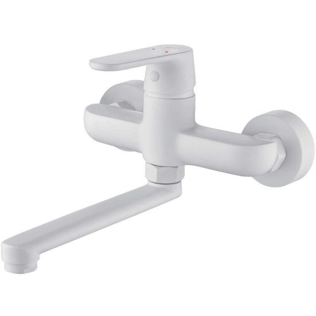 KUCHINOX Bateria umywalkowa ścienna DIMA z ruchomą wylewką biały mat