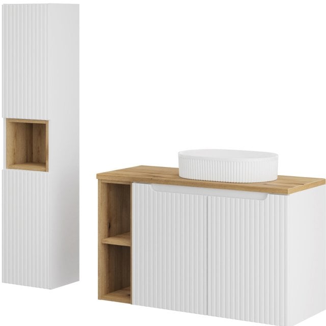 COMAD Zestaw mebli NOVA WHITE 2 szafki z blatem OAK 100 cm, umywalka