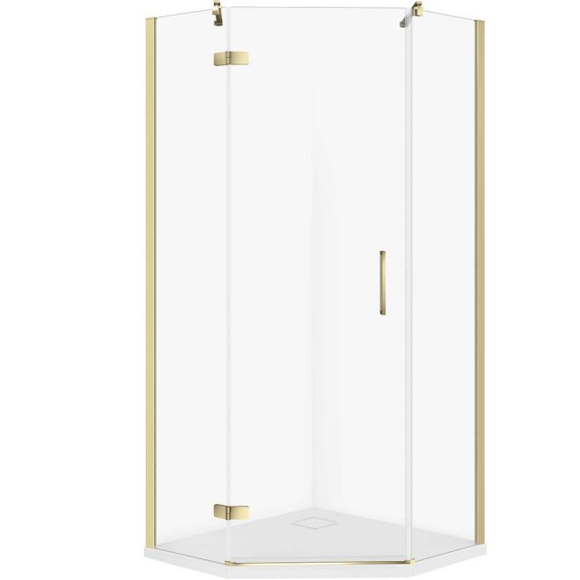 CERSANIT Zestaw kabina pięciokątna JOTA lewa 80x80 złota, brodzik TAK