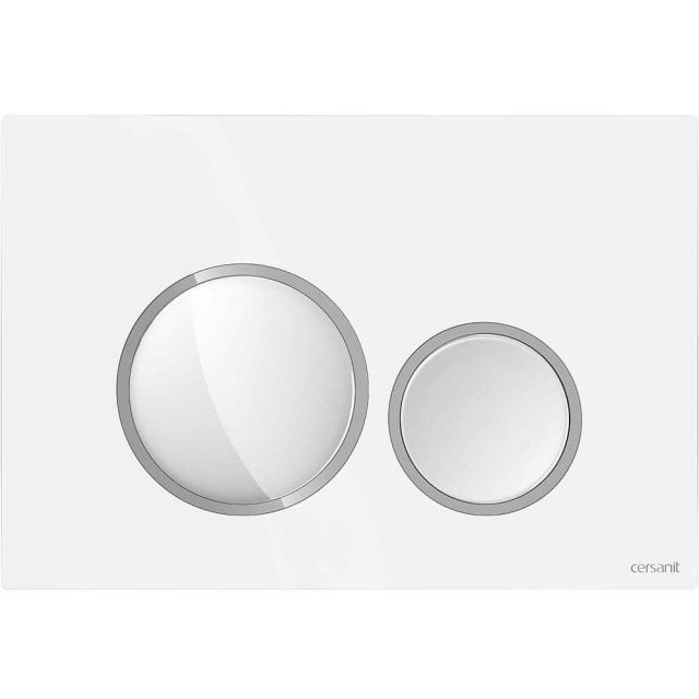 CERSANIT Przycisk spłukujący do WC LUNA biały błyszczący, ring chrom