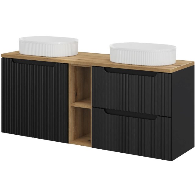 COMAD Zestaw mebli NOVA BLACK 3 szafki z blatem 140 cm, 2 umywalki BE