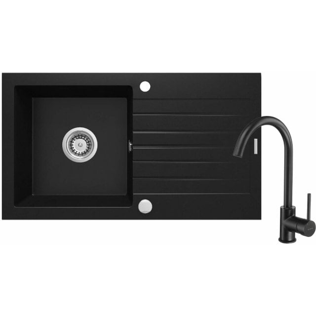 DEANTE Zlewozmywak granitowy ZORBA 1-komorowy z ociekaczem z baterią