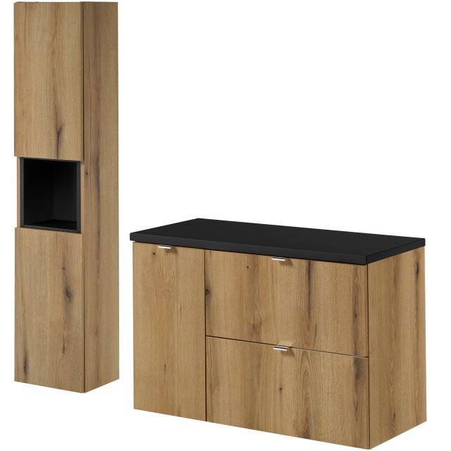 COMAD Zestaw mebli NOVA OAK 2 szafki z blatem BLACK 90 cm, słupek 30