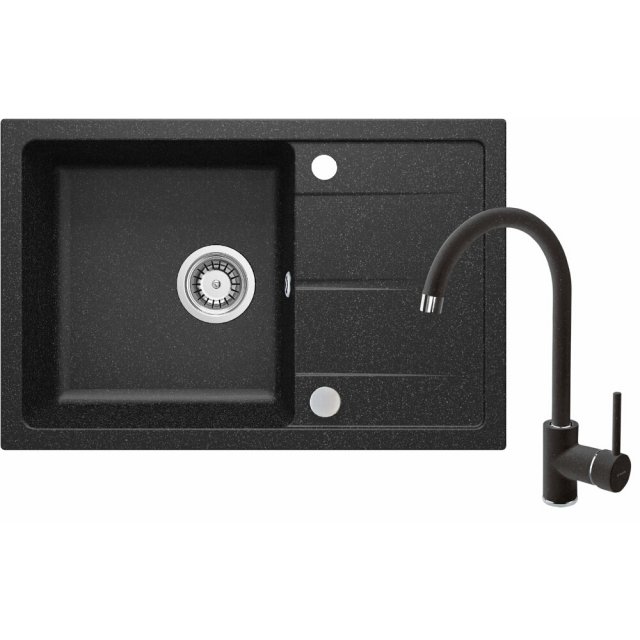 DEANTE Zlewozmywak granitowy LEDA 1-komorowy z ociekaczem grafit z ba